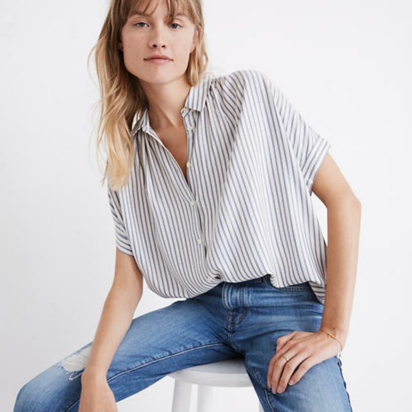 Madewell Tops - Madewell Black Striped Short Sleeve Shirt Top Blouse